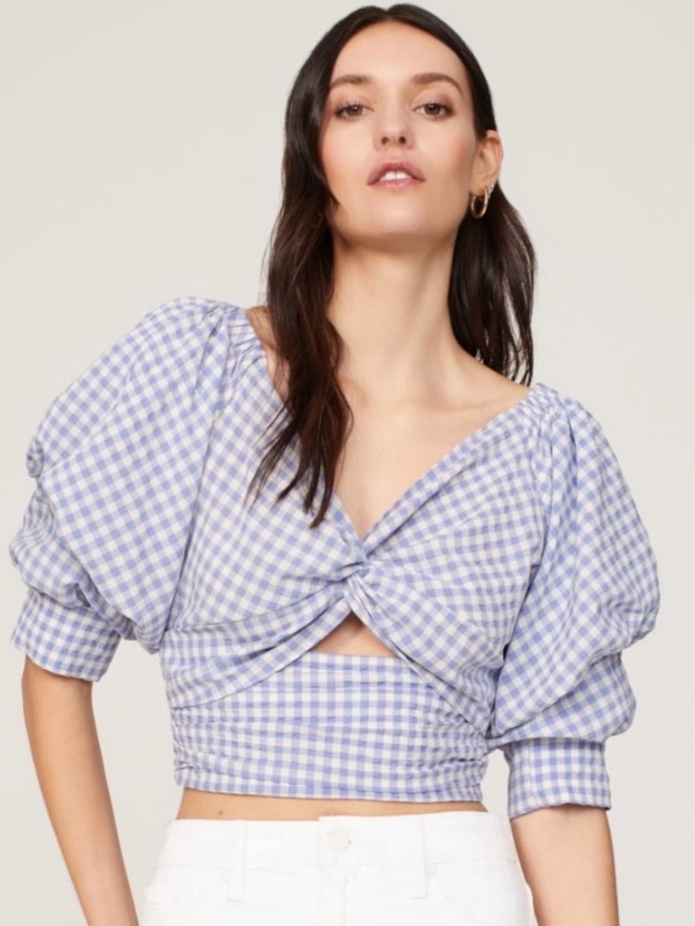 Louna Puff Sleeve Gingham Checker Plaid Crop Top